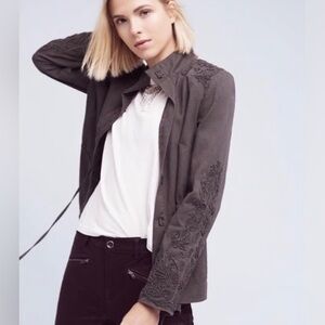 Anthropologie Love Sam Beaded Travis Cargo Utility Jacket EUC Chocolate Size M